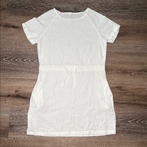 Women's Drawstring Waist Mini Dress Pockets Short Sleeves‎ Round Neck Medium